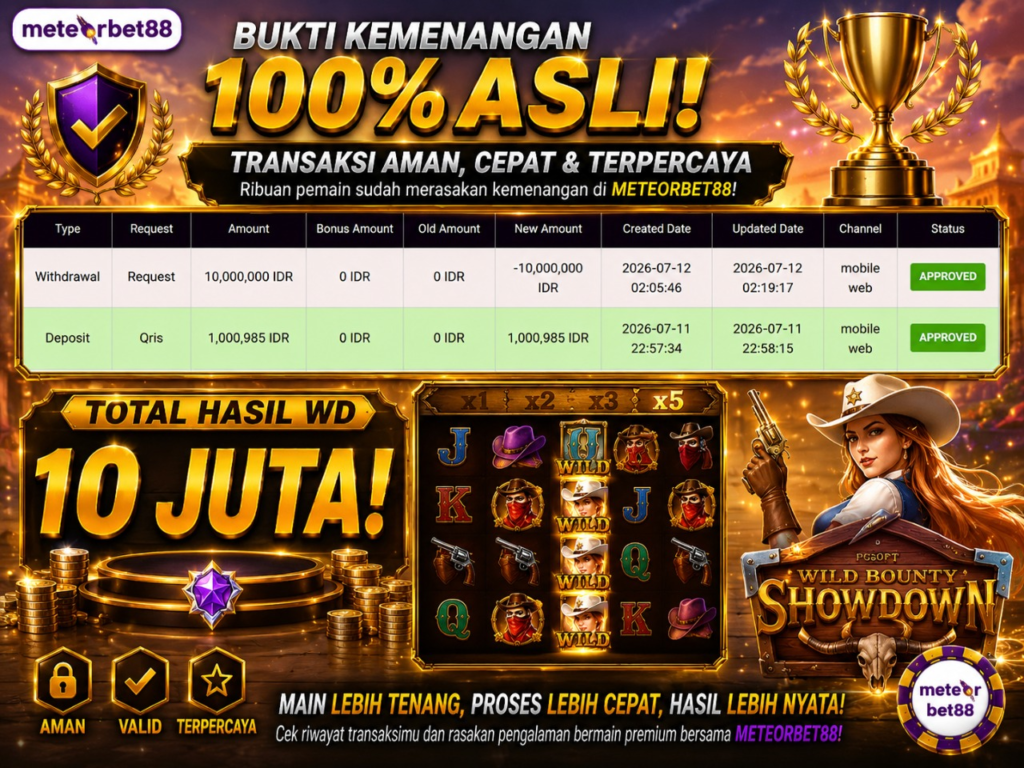 Bukti Kemenangan Meteorbet88 Rp10 Juta, Withdraw Masuk 100% dan Panduan Transaksi Lengkap